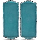 LOK-OSEMILE Gourmet Art Crackle Set of 2 Melamine Rectangular Serving Trays/Platters Aquamarine blue 15"
