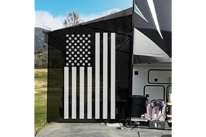Tentproinc RV Awning Side Shade Screen 9' X 7' - (White American Flag) Black Mesh Sunshade for Motorhome Camping Trailer Awning Sunscreen UV Sun Blocker - 3 Year Warranty