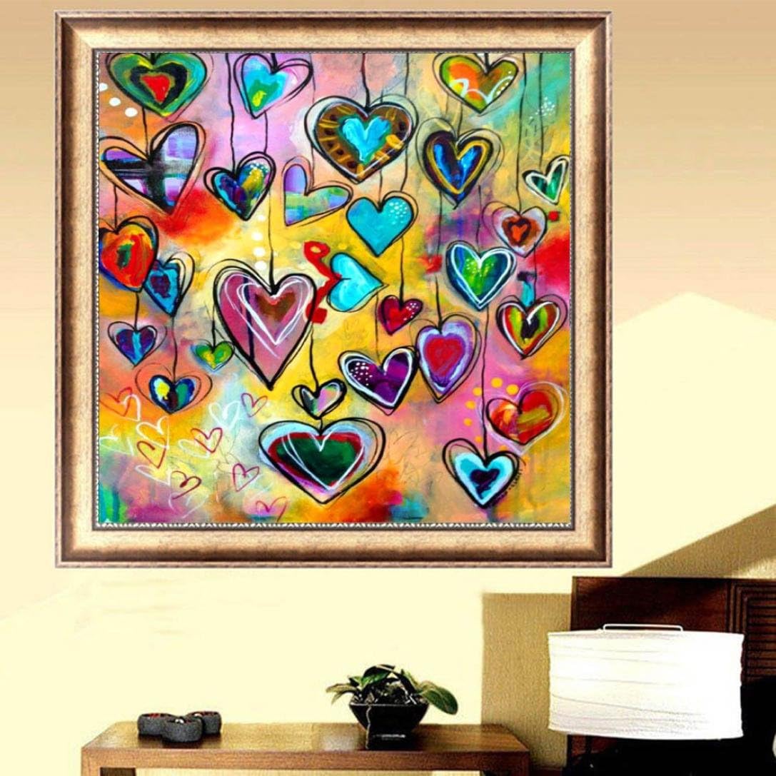 Fabal DIY 5D Diamond Embroidery, Full Square Drill Diamond Painting Cross Stitch Heart Pattern (A)