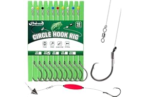Dovesun 10PCS Pre-Rigged Catfish Rig Circle/Octopus Hooks Rigs for Catfish Offset Circle Fishing Hooks for Saltwater Freshwater 2/0 3/0 4/0 5/0 6/0 7/0 8/0 10/0