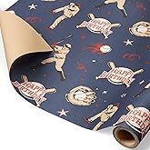 WERNNSAI Baseball Kraft Wrapping Paper 1 Roll 17in x 33ft Sports Gift Wrap | Retro Sports Birthday Wrapping Paper for Boys, Player Gloves and Ball Design, Kraft Paper Roll for Sports Baseball Lovers