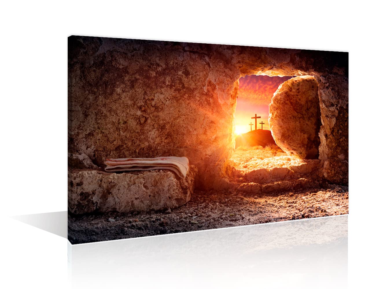 Wall Art Christian Cross Pictures Home Decor 1 Pieces Jesus Resurrection Black and White Wall Art Sunset Jesus Cros Wall Art Posters and Prints Stretched and Framed Ready to Hang (16"Wx24"H)
