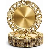 osgevei 13in Charger Plates Set of 12- Antique Gold Chargers for Dinner Plates- Round Plastic Hollowed Plate Charger w/Embossed- Vintage Table Charger for Wedding, Party, Thanksgiving, Christmas