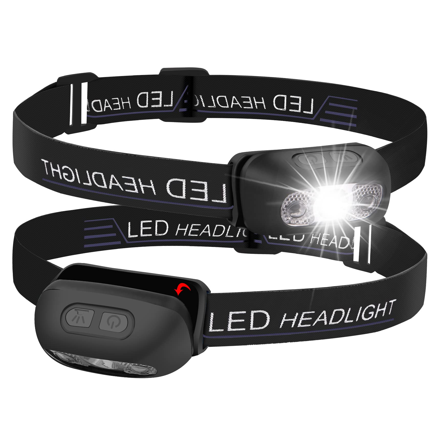 PARAROSE LED Rechargeable Head Torch, Mini Portable Various Lighting Modes, Hiking Running Adventure Headlamp, Adjustable Headband, 2 Pack Super Bright USB-C Rechargeable Black [Energy Class A+++]