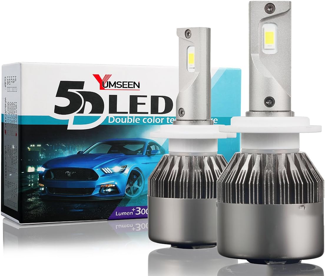 YUMSEEN Upgraded H7 7600LM 60W 6500K All-in-One LED Headlight Bulb Kits-Superior CSP Chips/Internal Driver-Hi/Lo Beam-2Yrs Warranty(H7)