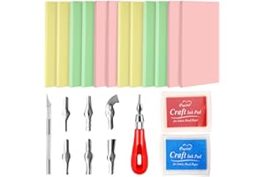 HAKKIN 22pcs Rubber Stamp Making Kit Carving Block Stamp Making Kit, Linoleum Cutter with 6 Type Blades, Craft Ink Pad and Carving Knife for DIY Stamp Carving Craft