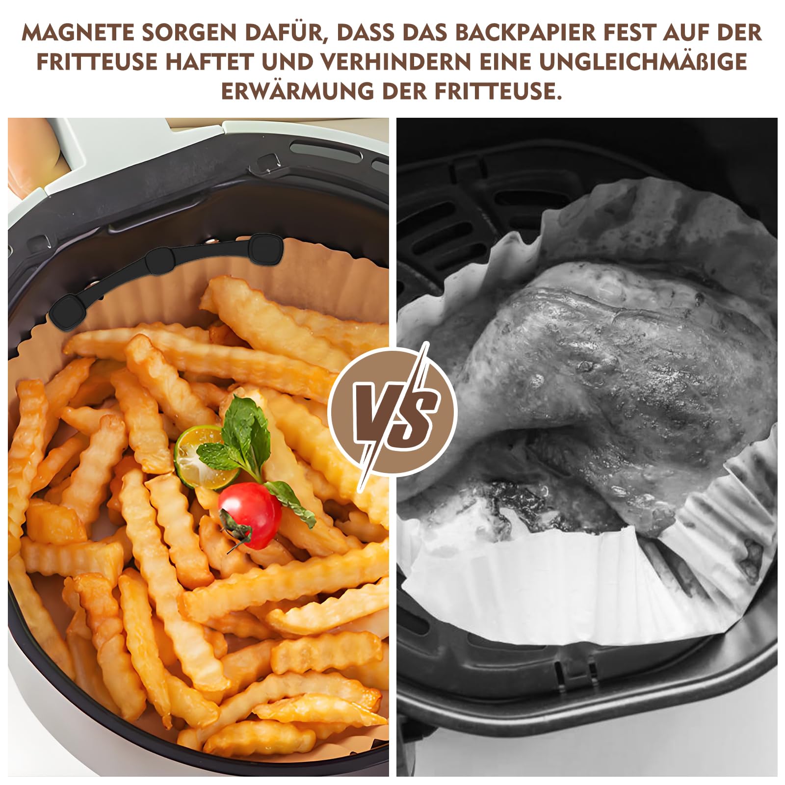VEGCOO 12 Pcs Magnete für Airfryer Backpapier, Magnetische Silikonschnallen Set für Heißluftfritteuse, Verhindert Papierverbrennungen, Kompatibel mit Ninja, Philips, Cosori (Schwarz) 4