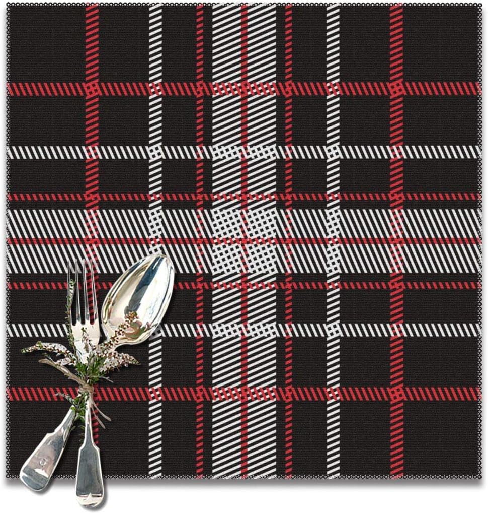 YGVDSE Placemats Garment-Industry-Plaid-Pattern-Vector-Graphic Square Placemats for Dinner Table Anti-Skid Washable (6 PCS)