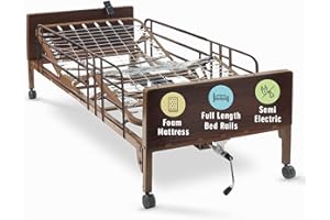 MEDACURE Semi Electric Hospital Bed with Premium Foam Mattress and Full Rails - for Home Care Use and Medical Facilities - Fully Adjustable, Easy Transport Casters, Remote - 80" x 36"