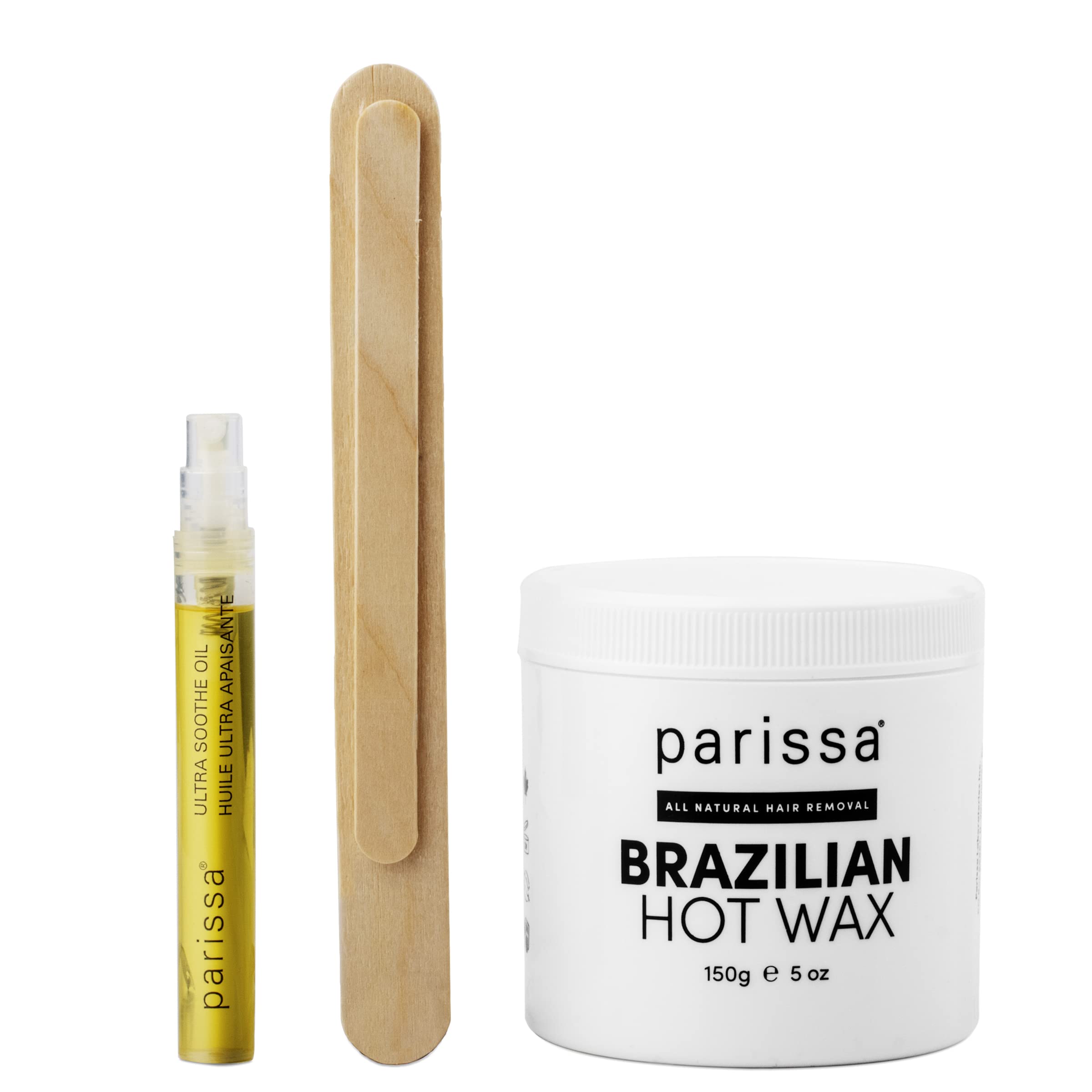 Parissa Brazilian Hot Wax Kit | No-Strip Hard Wax for Coarse Hair with Natural | Microwavable Formula | At-Home Hair Removal for Bikini, Underarms & Body with Post-Wax Ultra Soothe Oil| 150g (5 Oz)