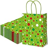 JarThenaAMCS 60Pcs Christmas Paper Gift Bag Red Green Dot Treat Bags with Handles Candy Goodie Bags for Xmas Winter Holiday Birthday Wedding Baby Shower Party Favors Supplies