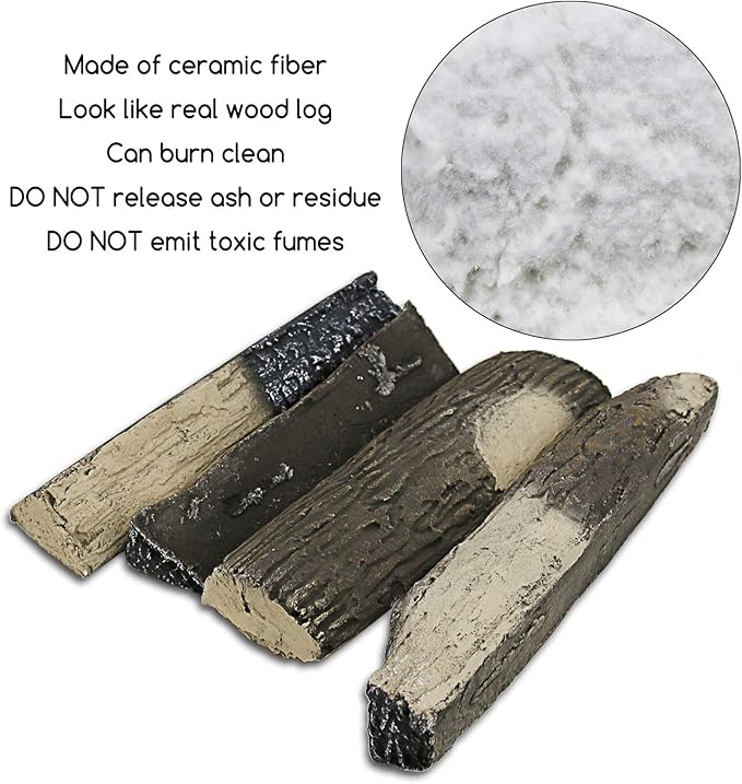 Fake Burning Logs - 9 Piece Ceramic Wood Set For Gas Fireplace Fake Burning Logs Fire Place Decor