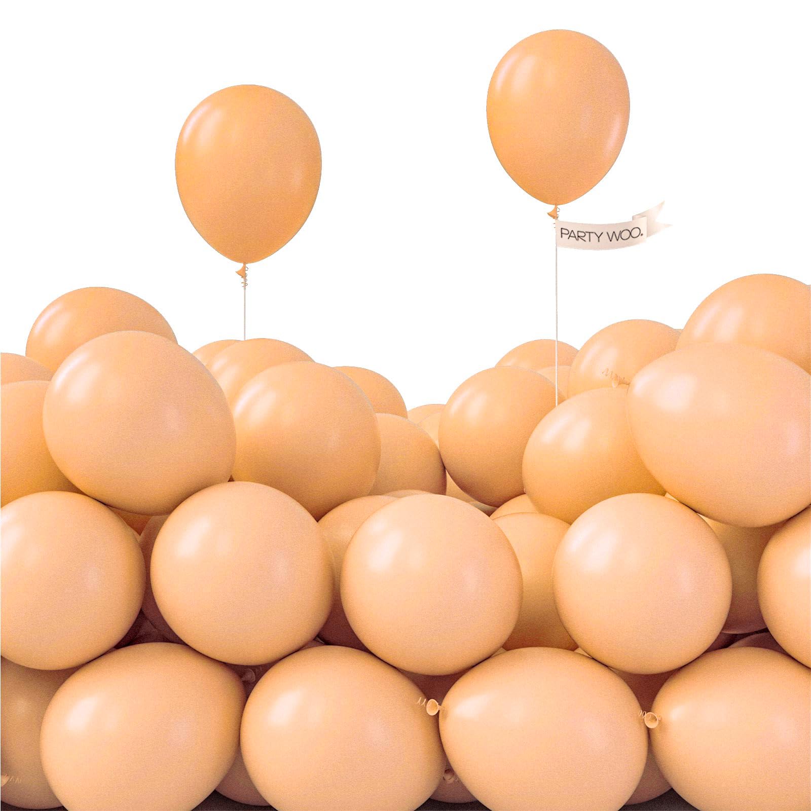 Photo 1 of PartyWoo Nude Balloons 100pcs 5 Inch Apricot Fall Neutral Boho Latex Balloons for Jungle Safari Thanksgiving Boy Baby Shower Birthday Anniversary Neutral Woodland Themed Party Decorations Brown-Y103