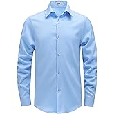 AOTIK Boys Stretch Wrinkle Free Dress Shirts Button Down Shirt Long Sleeve Formal School Uniform Shirts