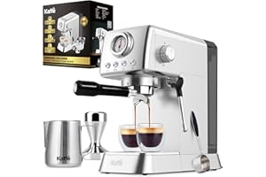 KAFFÈ Kaffe 20 Bar Espresso Machine w/Premium Accesories & Milk Frothing Steamer - Stainless Steel - High Pressure Pump Coffee Machine - Thermo Block System for Faster Heating & Detachable Water Tank