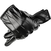 YAMEIZE Men Leather Touchscreen Gloves Warm - Winter PU Leather Gloves for Dress Party Outdoor Driving