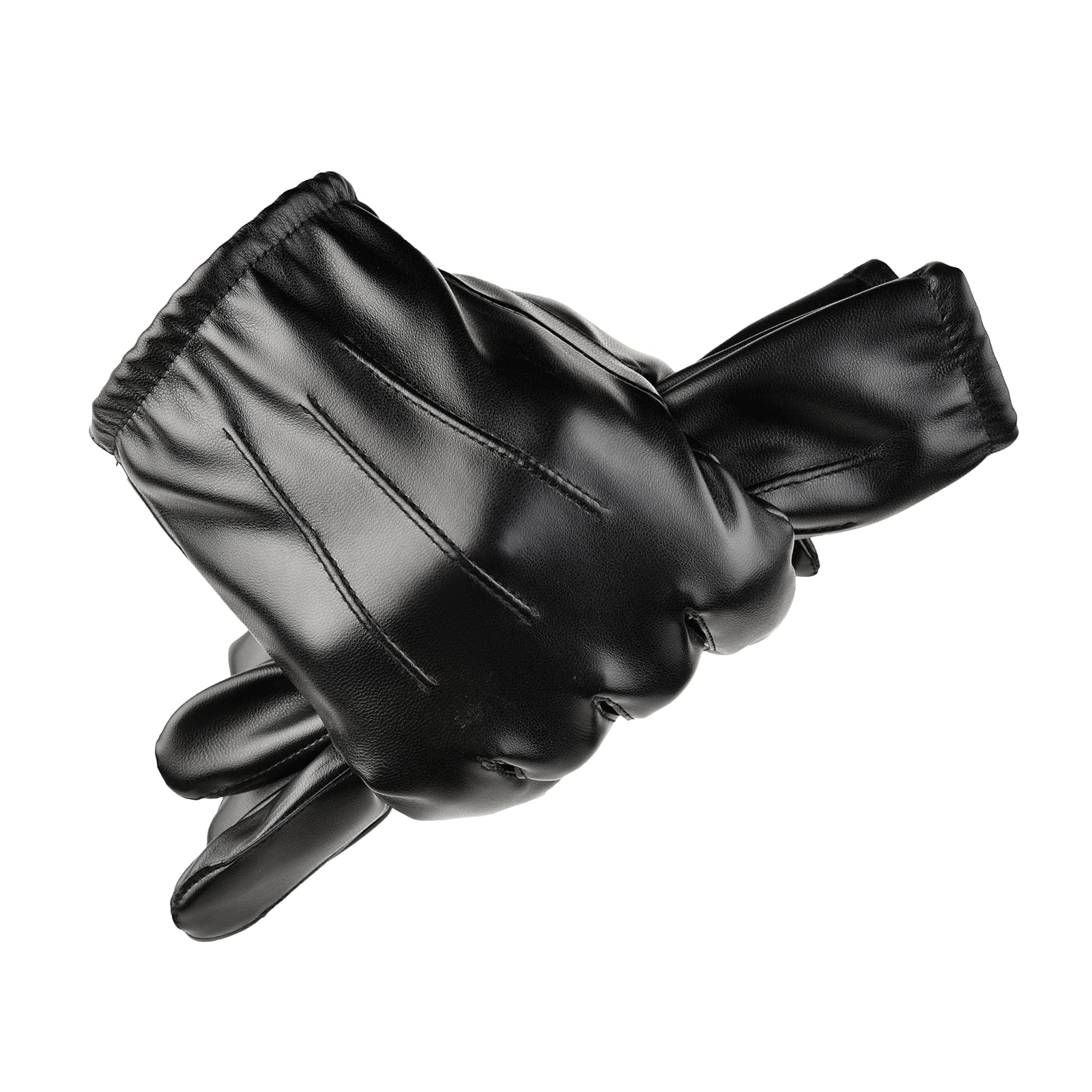 Photo 1 of YAMEIZE Men Leather Touchscreen Gloves Warm - Winter PU Leather Gloves for Dress Party Outdoor Driving (Black-Thin)