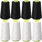 Black & White Sewing Thread, 8PCS 40S/2 3000 Yard Spool Serger Thread, All Purpose Polyester Thread Serger Thread Cones