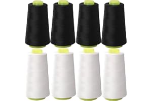 Black & White Sewing Thread, 8PCS 40S/2 3000 Yard Spool Serger Thread, All Purpose Polyester Thread Serger Thread Cones
