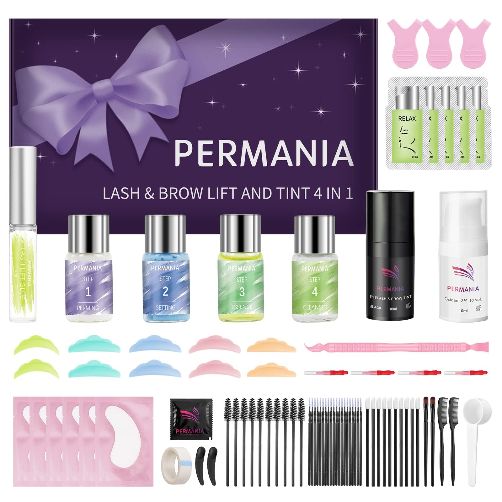 PERMANIA Lash Lift and Tint Kit | Brow Lamination Kit and Dye | Contains the Tools Needed, The Effect Lasts up to 6 Weeks, Suitable for Beginners to Use at Home, Black -10ml