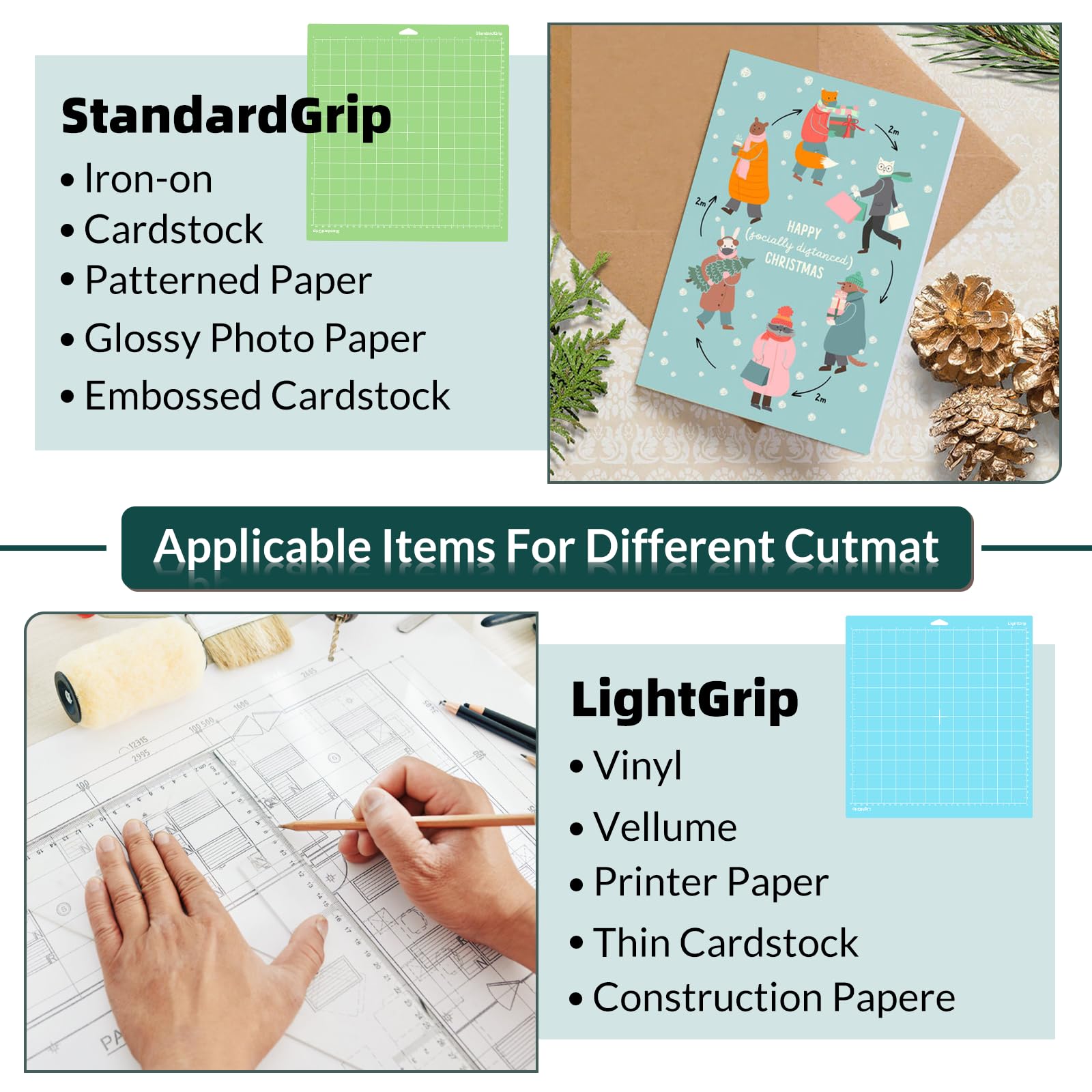 WISYOK 6-Pack 12x12 Inch Cutting Mats for Cricut Explore Air 2/Air/One/Maker, Adhesive Replacement Mats (Standard, Light, Strong, Fabric) for Crafts, Quilting, Sewing