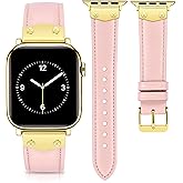 JR.DM Leather Band Compatible with Apple Watch Bands Women 38mm 40mm 41mm 42mm 44mm 45mm 46mm 49mm, Top Genuine Leather Strap with Studded Metal Charms for iWatch SE series 11/10/9/8/7/6/5/4/3/2/1 Ultra