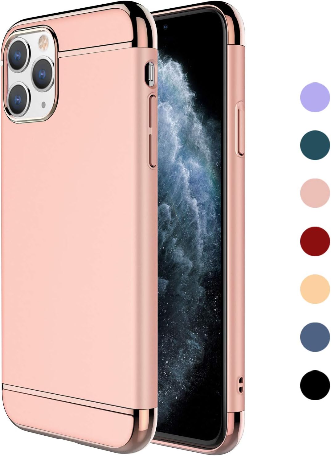 iPhone 11 Pro Max Case,RORSOU 3 in 1 Ultra Thin and Slim Hard Case Coated Non Slip Matte Surface with Electroplate Frame for Apple iPhone 11 Pro Max (6.5")(2019) - Rose Gold