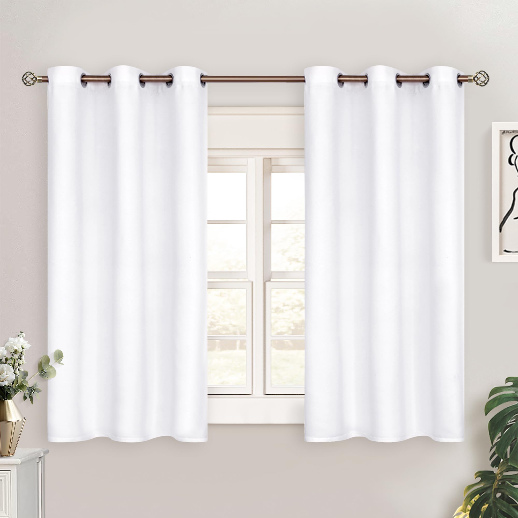 Photo 1 of ** SIMILAR IMAGE/UNKNOWN MEASUREMENTS**BGment White Curtains 45 Inches Length for Kitchen Window - Grommet Short Window Treatment Drapes Privacy for Bathroom Cafe Bathroom Home Decor, 2 Panels, Pure White, 38 x 45 Inch