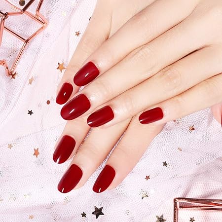 Amazon Liarty 24枚入 ネイルチップ 純色ネイル つけ爪 中等長さ 優雅ネイル ネイル花嫁 結婚式 おしゃれ かわいい ブライダル ワインレッド Unbranded ネイルチップ 通販