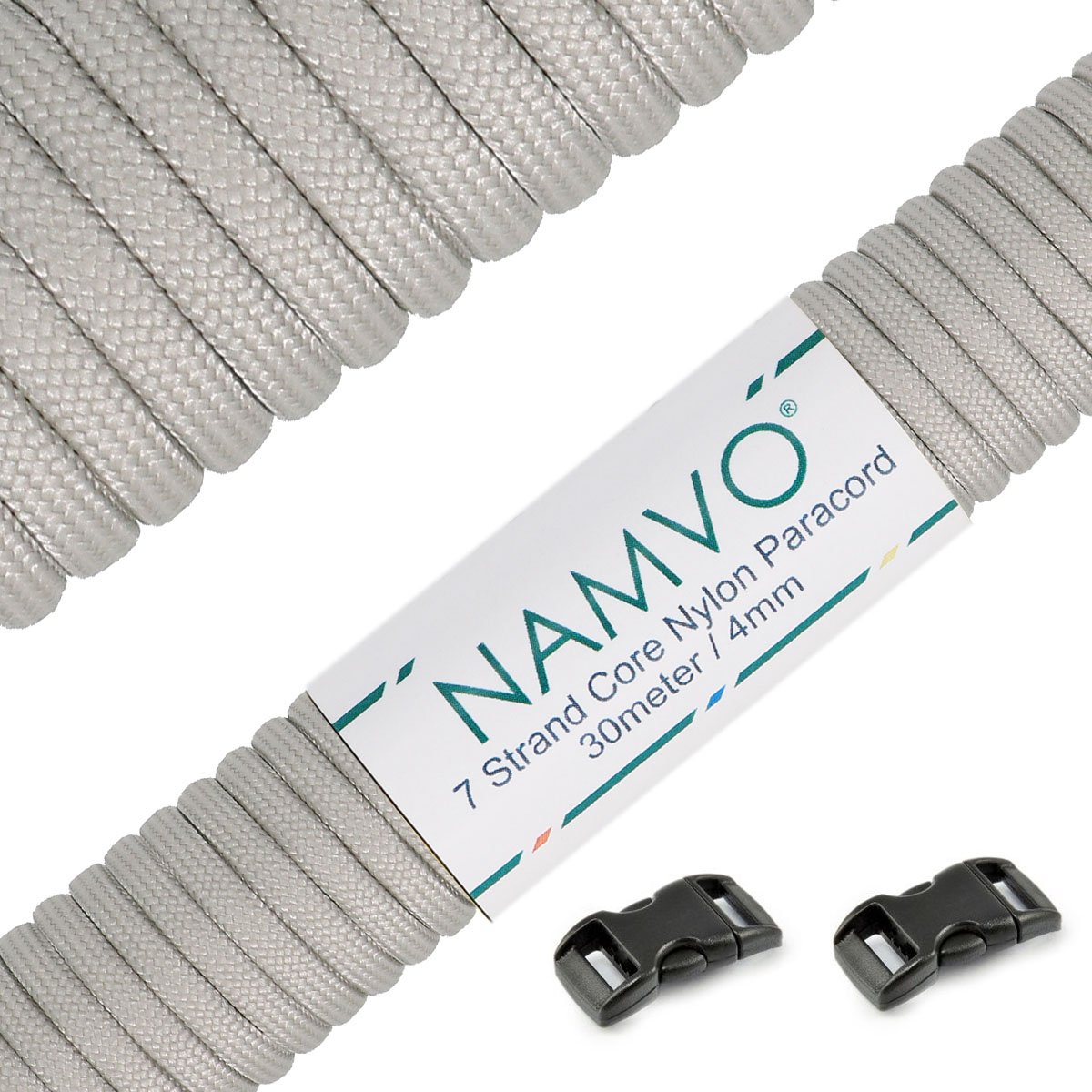 Namvo 550 Paracord Mil Spec Type III 7 strand parachute cord Total Length 100ft / 30 Meters, Light Grey
