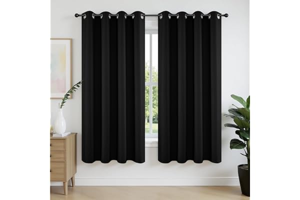 Joydeco Blackout Curtains 63 Inchs Long 52 Wide Black Out Curtains 2 Panels, Thermal Insulated Long Curtain& Drapes, Room Dar