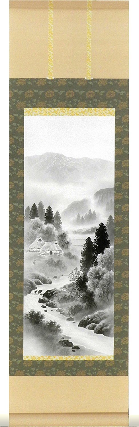 Karu!jiku(mini kakejiku Japanese Scroll wall art San-sui(Natural landscapes) Taoism and Zen. 15x53cm