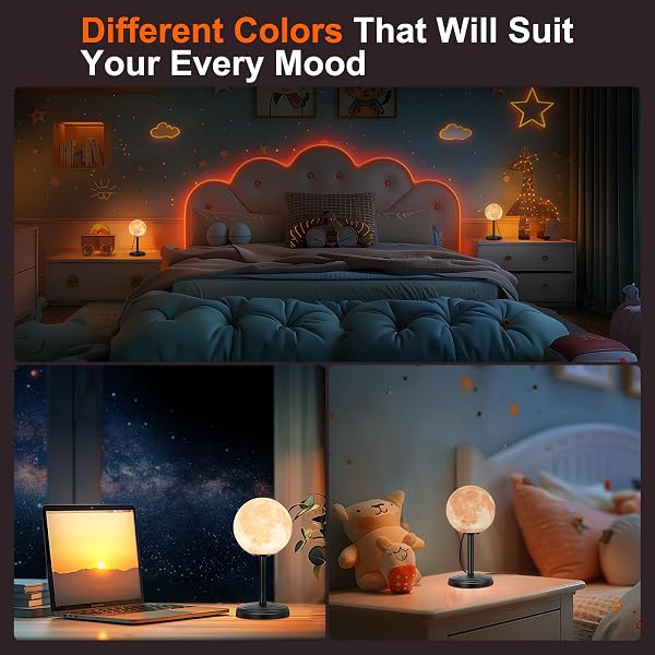 JIMIMORO MOON LAMP LED NIGHT LIGHT – DIMMABLE BEDSIDE LAMPS SMALL MODERN BEDROOM LAMP LED DESK LIGHT WITH 25 LIGHTING MODES 3D PRINTED REALISTIC MOON SURFACE – PERFECT FOR GIRLS BOYS KIDS BIRTHDAY