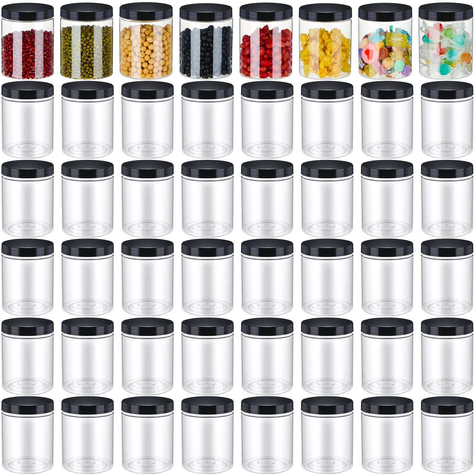 Aoriher 48 Pcs 8oz Plastic Mason Jars with Lids Round Clear Plastic ...