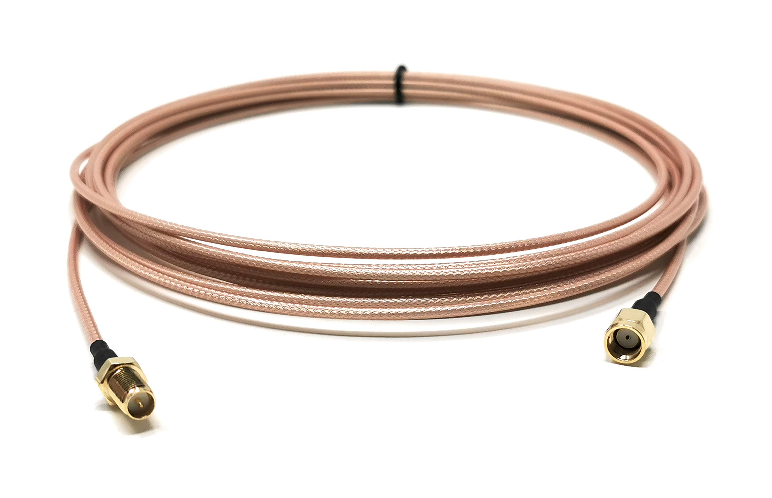 Maincore 5m Reverse SMA Male to SMA Female WiFi Antenna Cable Lead Extension, 50ohm, Braided Shield and Brass Reverse, Coax of 26 AWG (5m)