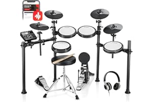 Donner DED-200X Electronic Drum Set, Electric Drum Kit with Quiet Mesh Drum Pads, 2 Cymbals w/Choke, 31 Kits and 450+ Sounds, Throne, Headphones, Sticks, USB MIDI, Melodics Lessons (5 Pads, 4 Cymbals)