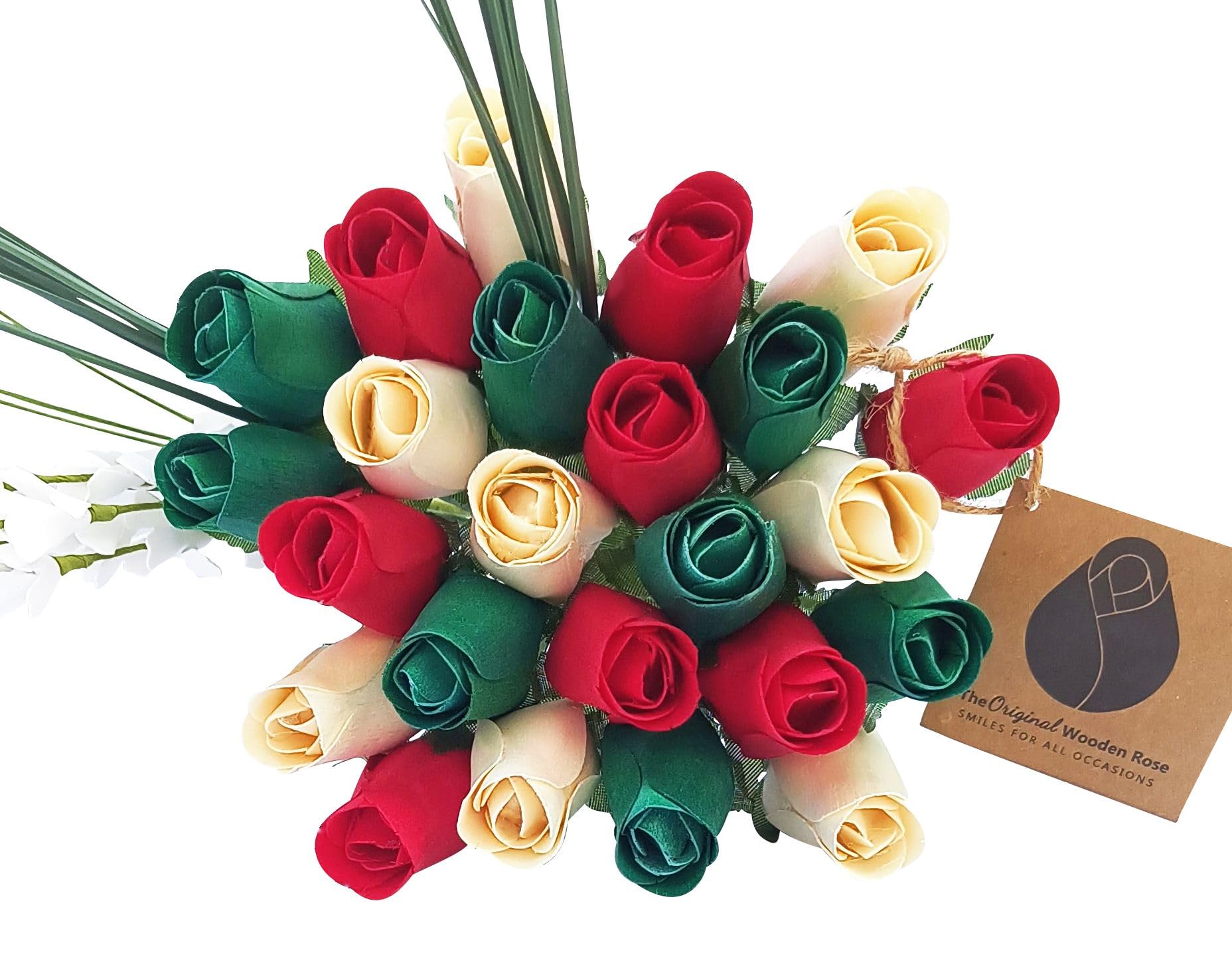 The Original Wooden Rose Christmas Flower Bouquet Closed Bud (2 Dozen)