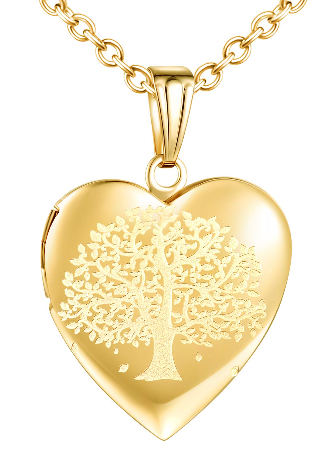 CPSLOVE Heart Photo Necklace Pendant, Stainless Steel Women's Girl's Necklace, Tree of Life Memorial Necklace, Can Open and Place Photos, Carving The Tree of Life Pattern