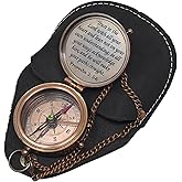 Proverbs 3: 5-6 Engraved Compass Gift for Men, Trust In The Lord Inscription Compasses Graduation Gift, Confirmation Gift, Baptism Religious Gift, Communion Survival Brass Compass With Leather Case
