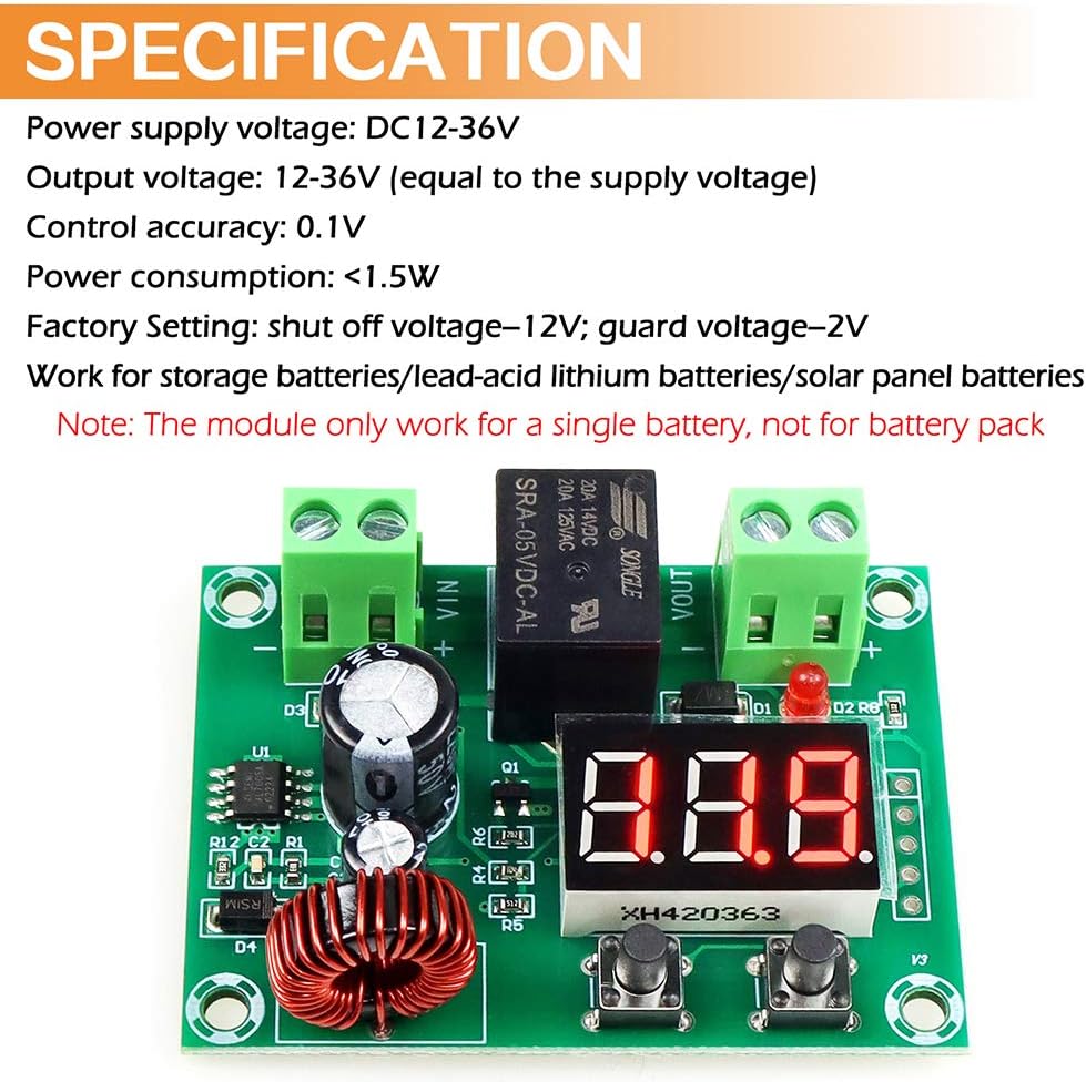 FIXITOK Voltage Protection Module Digital Low Voltage Protector Low Voltage Cutoff Disconnect Module for 12-36V Lithium Battery : Garden & Outdoor