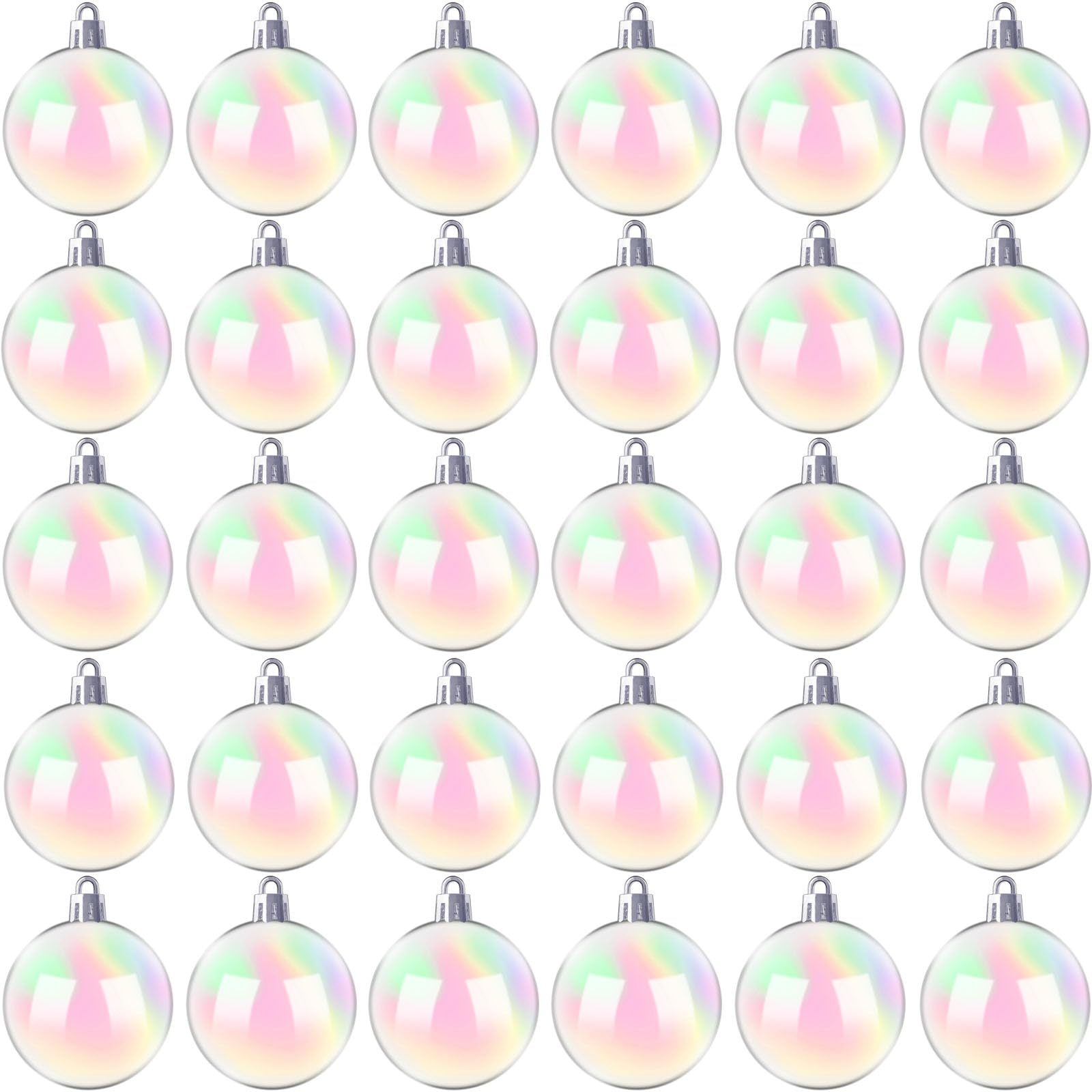 Photo 1 of 30 PCS Iridescent Ornaments Balls,2.36 Inch Clear Christmas Rainbow Ball,Plastic Hanging Bubble Ornaments Balls for Christmas Tree,Party,Home Decor