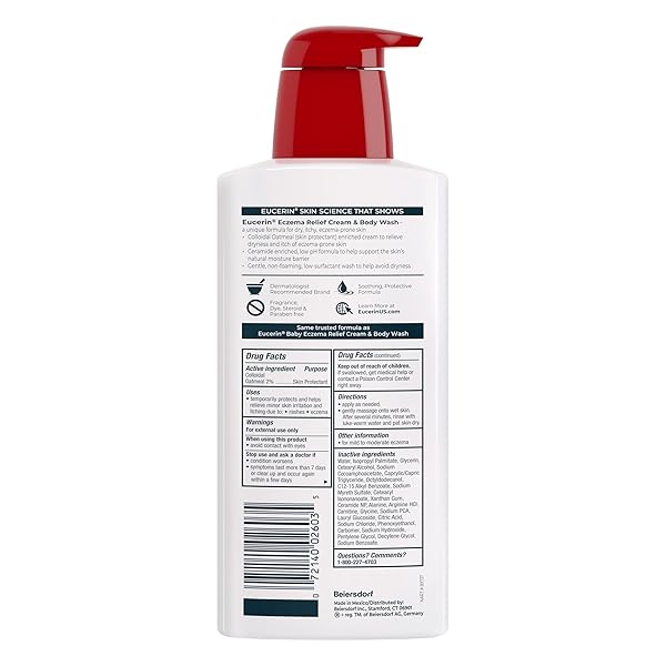 EUCERIN ECZEMA RELIEF CREAM AND BODY WASH (13.5 FL OZ) + ECZEMA RELIEF CREAM (5 OZ), SKIN CARE SET WITH COLLOIDAL OATMEAL (SKIN PROTECTANT)