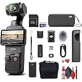 DJI Osmo Pocket 3 Creator Combo, 4K/120fps Video 3-Axis Stabilization, Handheld Vlogging Camera with Rotatable Touchscreen Mic 2 (CP.OS.00000302.01) + 64GB Memory Card + Camera Bag + More