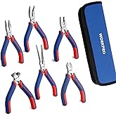 WORKPRO 6-piece Mini Pliers Set - Needle Nose, Diagonal, Long Nose, Bent Nose, End Cutting and Linesman, for Making Crafts, Repairing Electronic Devices, with Pouch
