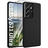for Samsung Galaxy S21 Ultra Case,Liquid Silicone Upgrade [Soft Anti-Scratch Microfiber Lining][2 HD Screen Protector][Full Camera Protection] Shockproof Case for Samsung S21 Ultra 6.8 inch -Black