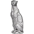 POLYDUKE Silver Cheetah 11" H Statue, Cheetah Figurine Sitting Home Decor Realistic Antique Classical Leopard Resin Animal Ornament Statues Living Room Decor Ornament Figurine