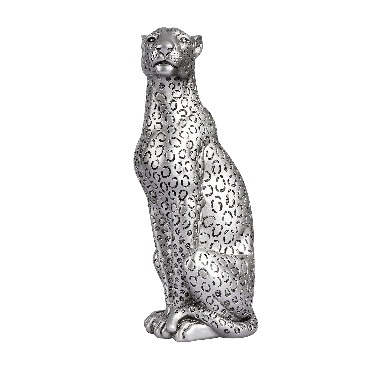 POLYDUKE Silver Cheetah 11" H Statue, Cheetah Figurine Sitting Home Decor Realistic Antique Classical Leopard Resin Animal Ornament Statues Living Room Decor Ornament Figurine
