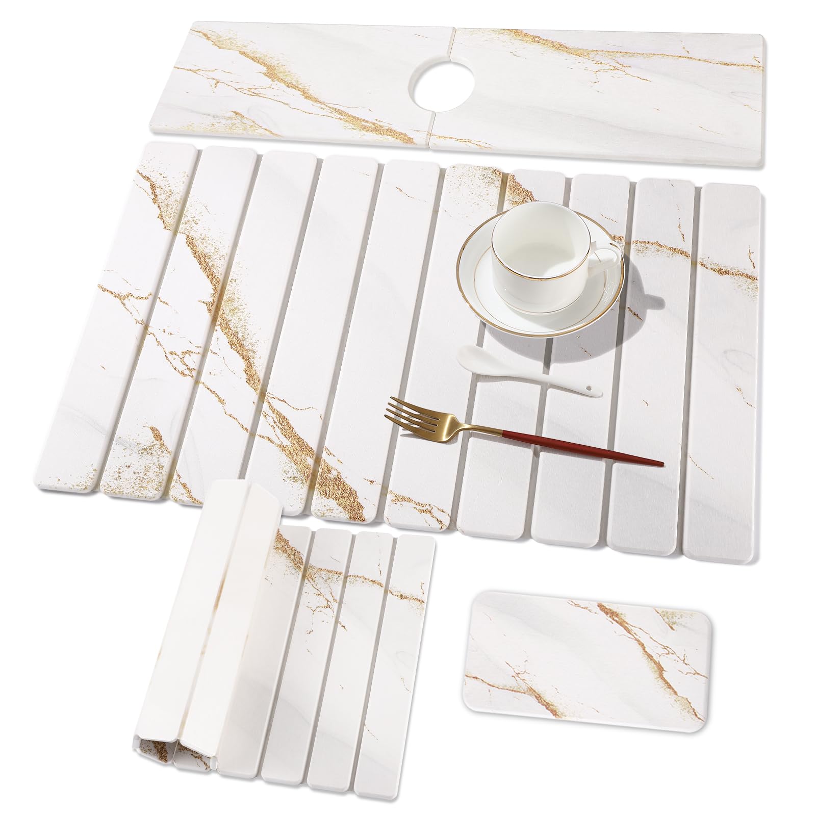 Photo 1 of 3 PCS Large Stone Dish Drying Mat for Kitchen Counter, Quick Dry Stone Dishes Mats, Sink Faucet Mat, Marble Water Absorbing Diatomaceous Earth Drying Pad for Countertop Tableware, Bottles