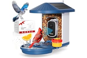YINENIO Smart Bird Feeder with Camera Solar Powered,4K HD AI Identify Bird Species, Real-Time Alert and Weatherproof, Auto Record Videos, Ideal Gift for Christmas, Tech Lovers and Parents, Blue