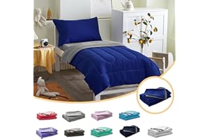 UOZZI BEDDING 4 Pieces Toddler Bedding Set Ultra Soft and Breathable Toddler Comforter Sheet Set for Autumu and Winter- Includes Warm Comforter, Flat Sheet, Fitted Sheet and Pillowcase - Royal Blue & Gray